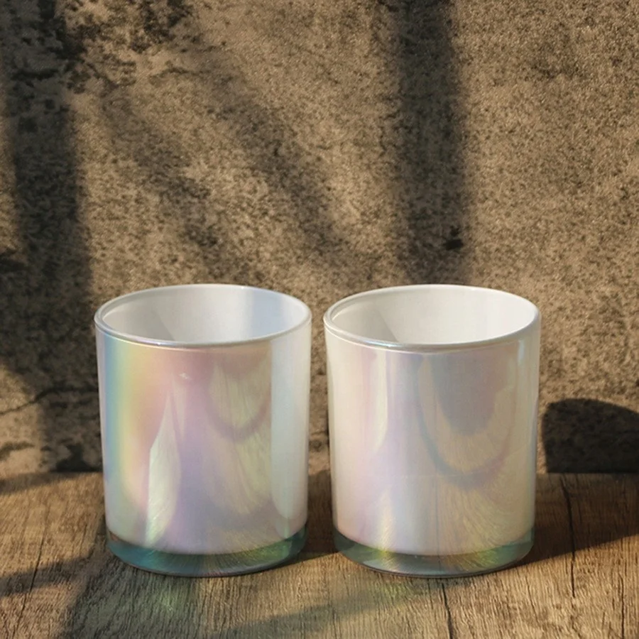 180ml 320ml 10oz Luxury Custom White Empty Candle Jar Holographic Glass Iridescent Candle Jars Hot Sale Candle Jar Aura Vessel