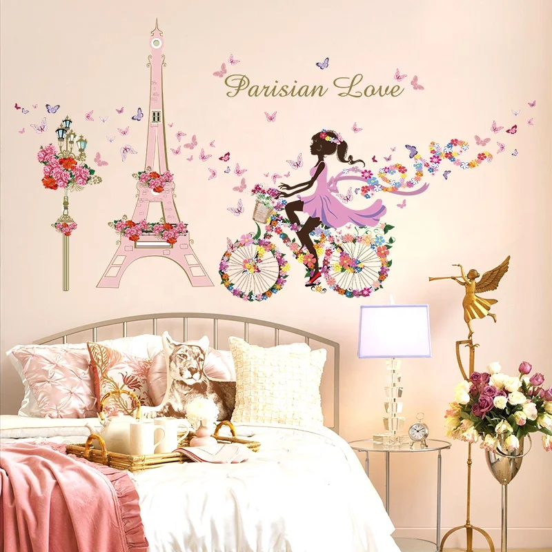 SK9006 Beautiful Wall Decal Romantic DIY Wall Sticker Eiffel Tower Cartoon For Home Decor