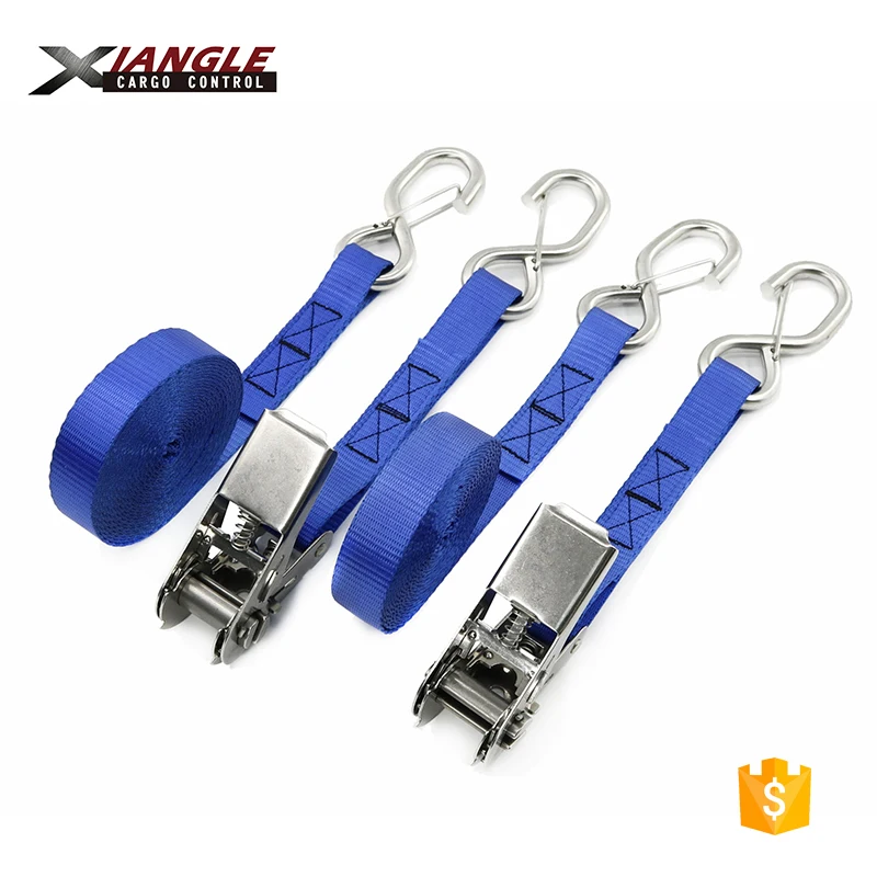 Сверхмощный грузовик SS304, храповой ремень для крепления груза, затягивающий ремень с зафиксированными крючками из нержавеющей стали