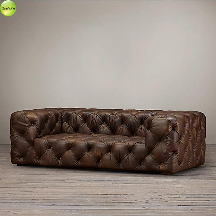 Italian leather chesterfield sofa Set antique Life sofa Vintage Velvet Black  Couch Living room furniture