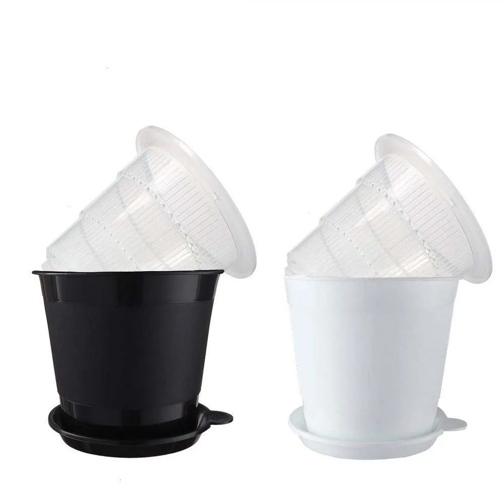 Plastic flower pot with double wall holes for air pruning function garden supplier with tray