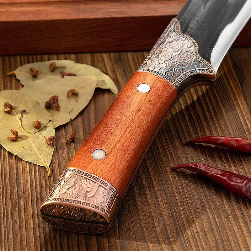 Forged Carbon Steel carving paring boning butcher cleaver kitchen knife set with wooden handle