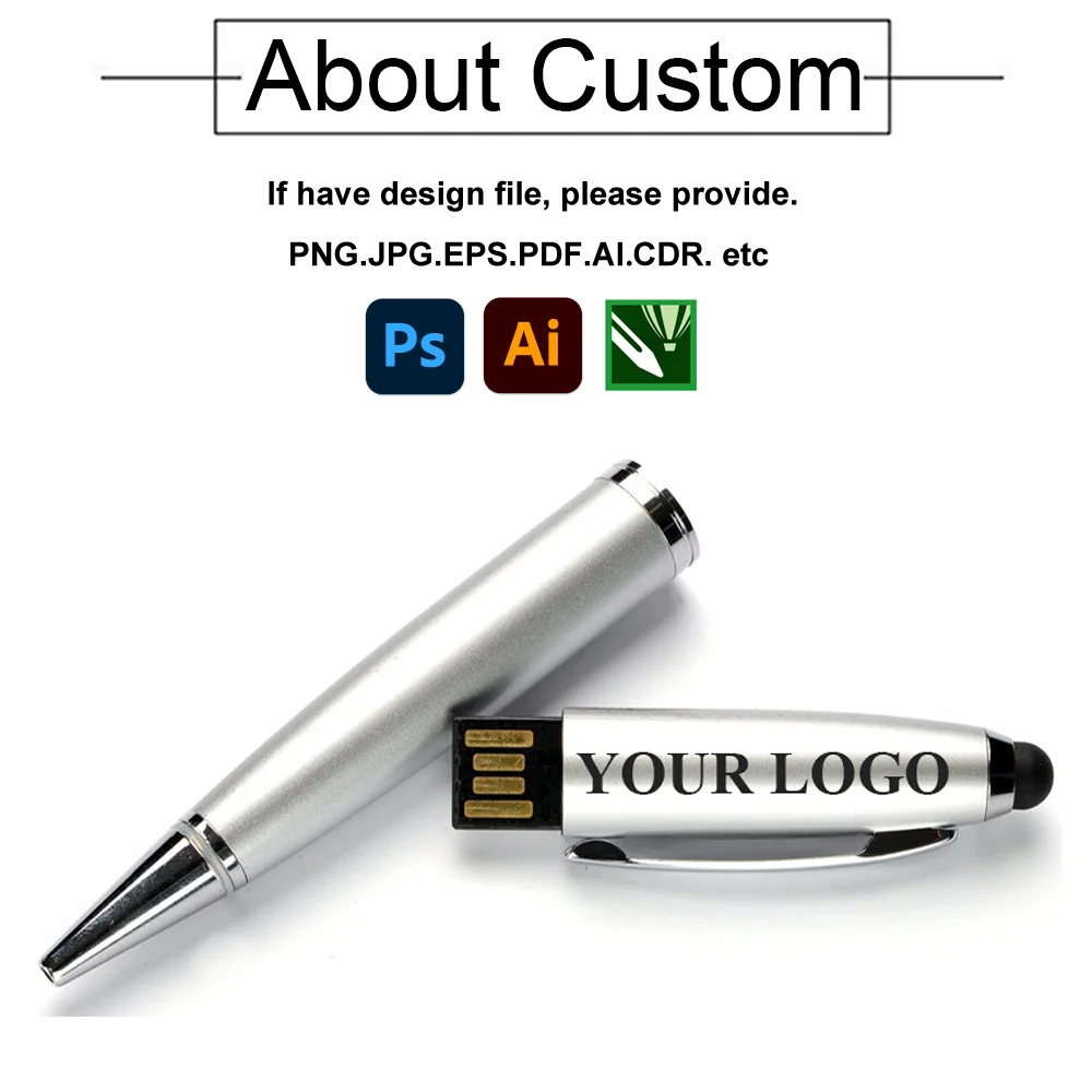 Custom Logo Pen with Pendrive USB Flash Pen Drives Logo 8GB 16GB 32GB 64GB USB 2.0 3.0 metal 128 GB U Disk memory