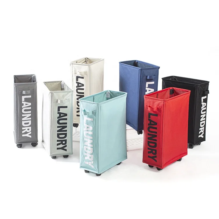 Custom Laundry Basket with Handle on Wheels Foldable Corner Storage Bins Collapsible Rolling Laundry Hamper Basket