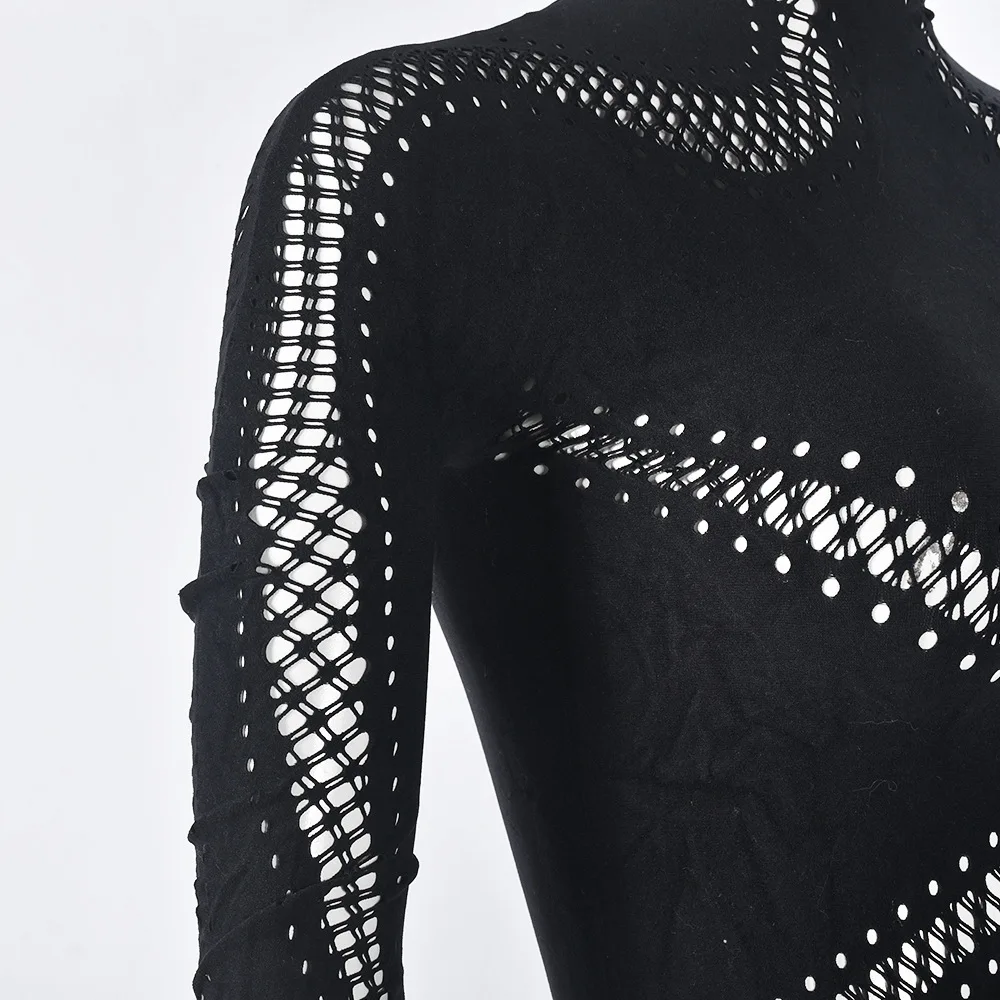Free size long sleeve black dress tight bodycon hollow out womens dresses fashion 2014