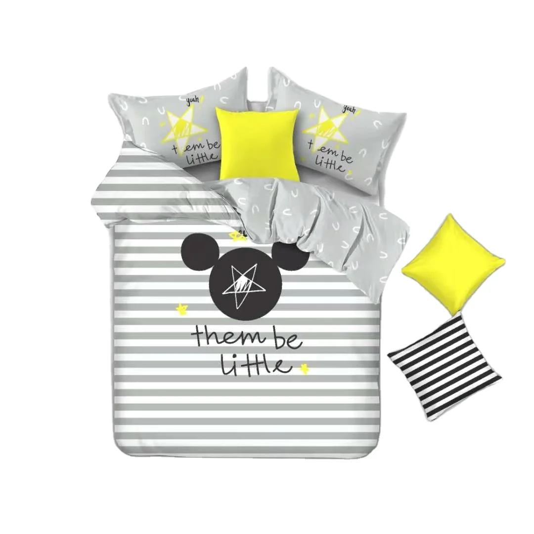 100% cotton kids bedding set flat sheet set with lovely cartoon mouse printing