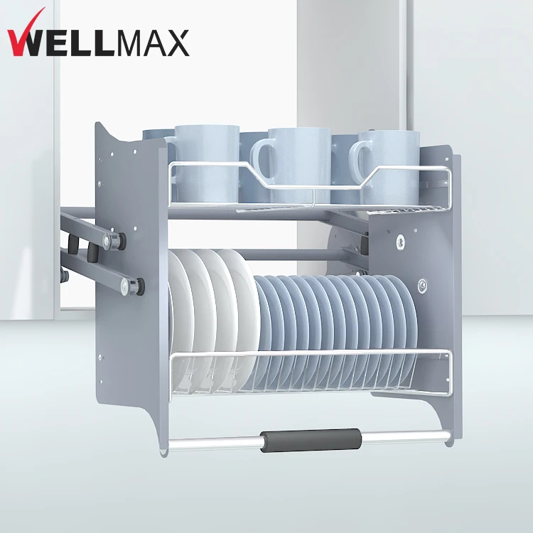 WELLMAX Kitchen Cabinet Storage Pull Down Elevator Lift Basket Dish Holder