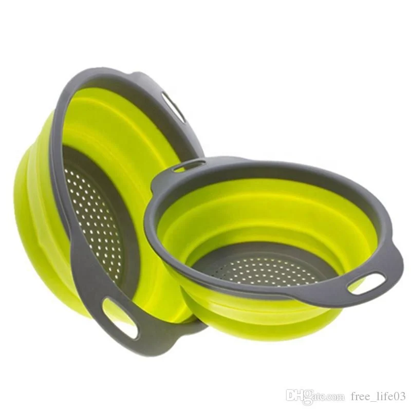 2pcs Multifunction Foldable Silicone Colander Creative Drain Basket Kitchen Strainer Tools Vegetable Fruit Wash Basket Filter Cl