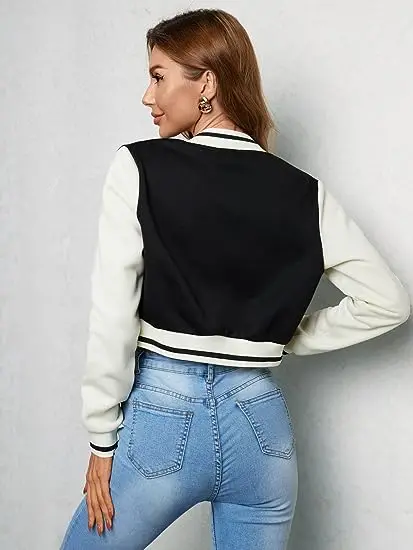 free design normzl gym fitness sets Women Casual Baseball Jacket Colorblock Button Crop Bomber Jacket mens clothing sports wear