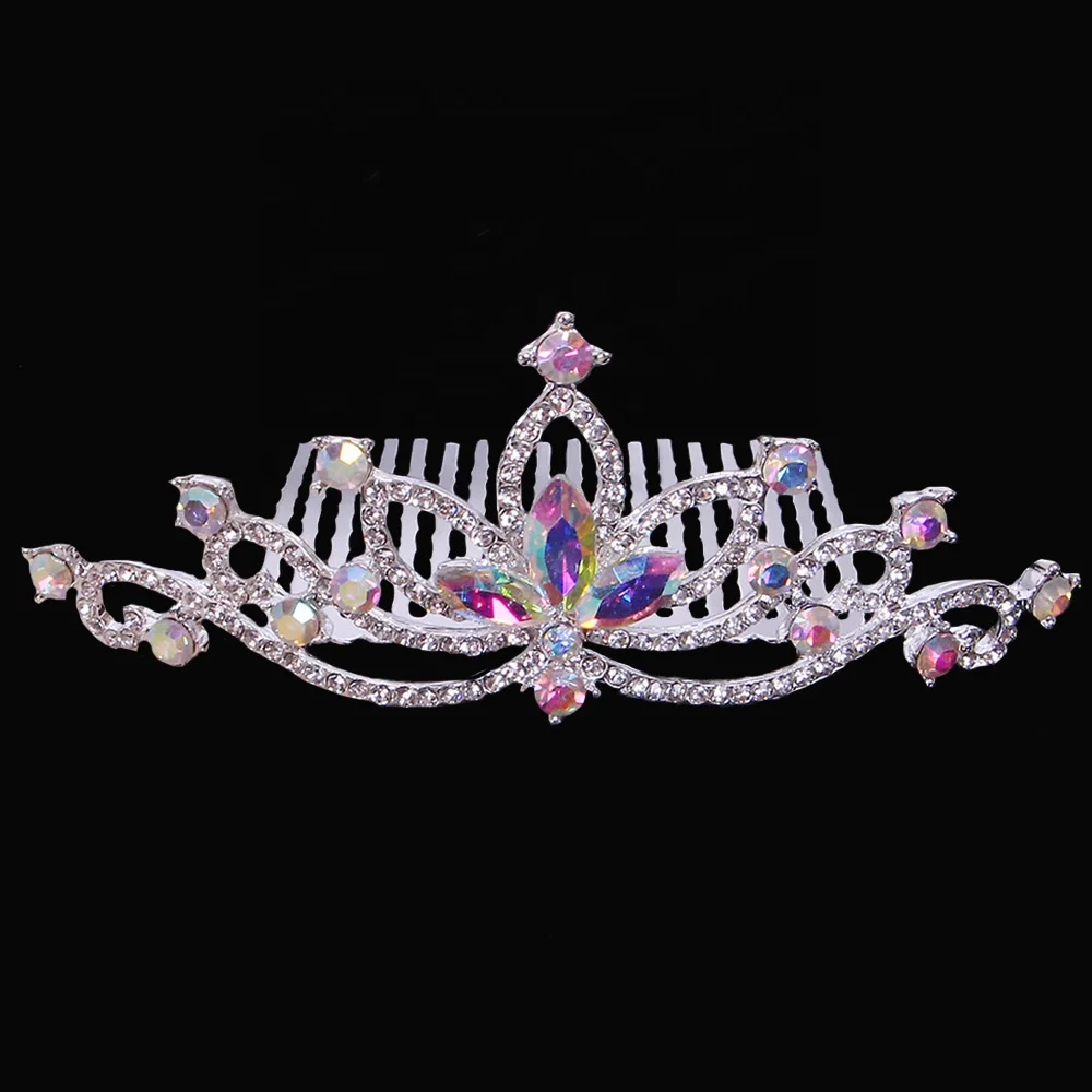 Factory wholesale cheap silver AB rhinestones Girls tiara gold colorful ballet kids crowns