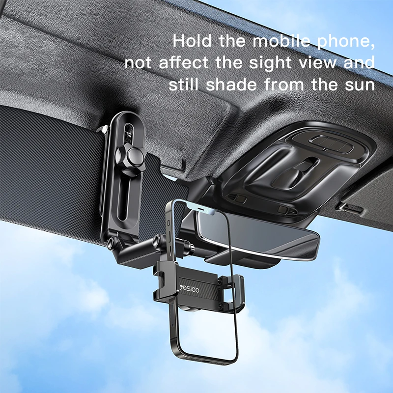Car Phone Mount Sun Visor Phone Holder for Car Universal Clip 360 Degree Adjustable Cellphone Stand Rearview Mirror Cradle