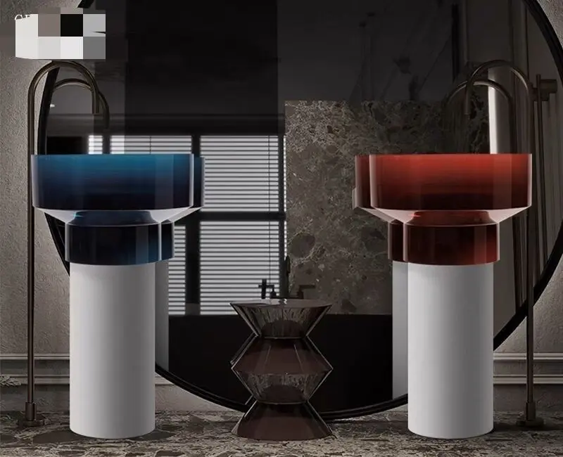 Floor Standing Column Composite Bathroom Pedestal Sink,hand Washing Basin Cast Resin Stone Freestanding Solid Surface Washbasin