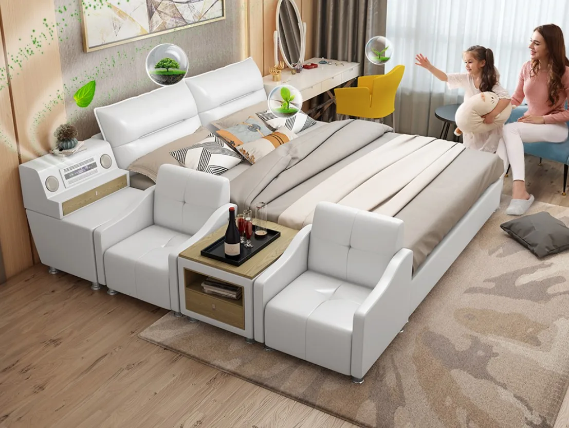Bedroom Set Beds Leather Music Queen King Size Smart Massage Bed China Manufacture Marine Plywood Bedroom Furniture