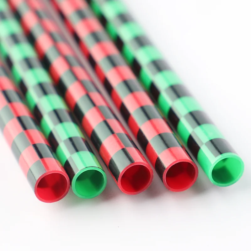 10 inches red & black checkered straws, reusable PP hard plastic printed straws with decorative design, lattice printed straw