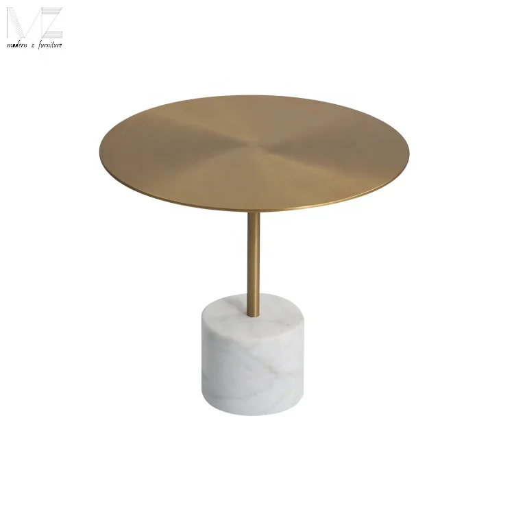 Modern Leisure luxury brushed gold top marble base coffee sofa side table for bed