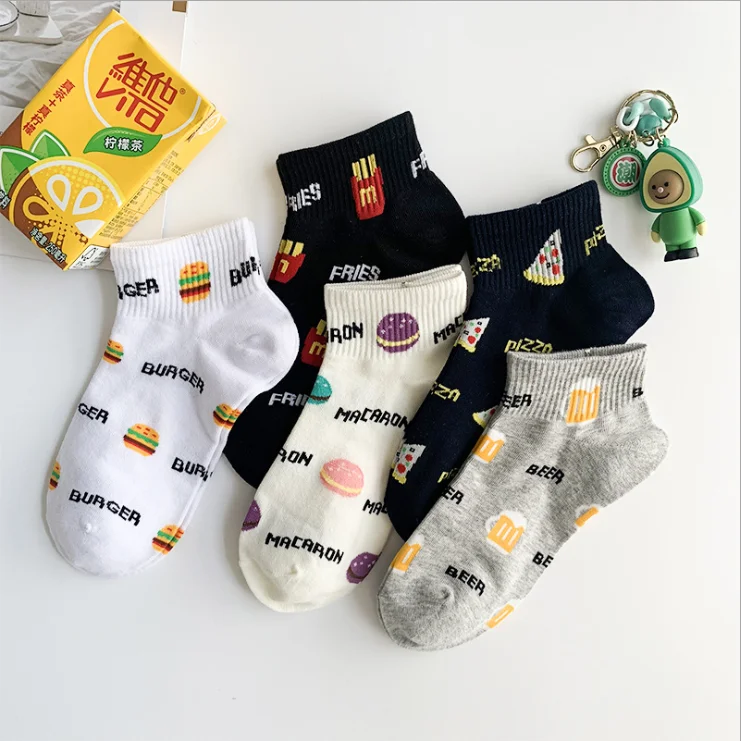 HF Summer socks new fast food series hamburger fries cartoon short tube alphabet socks