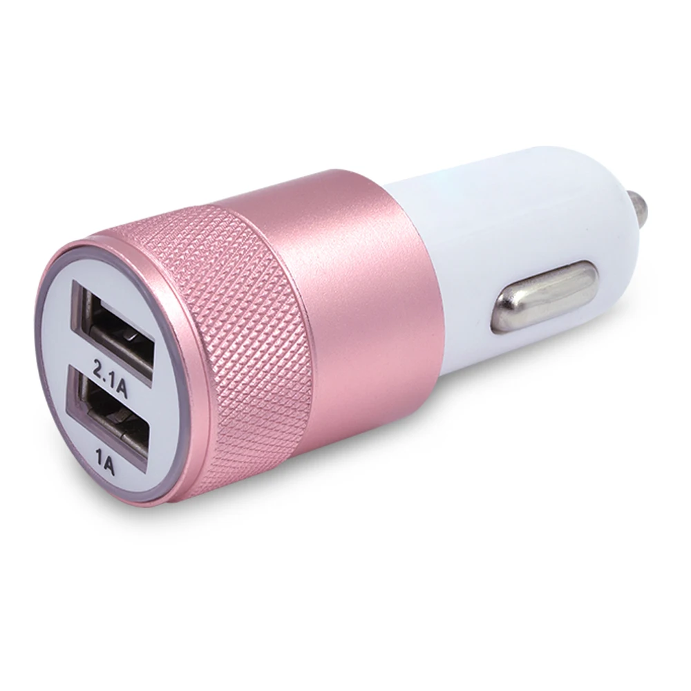 Best Selling Aluminium Alloy USB Car Charger Adapter 5V 2A Portable Dual USB Car Charger for Mobile Phone