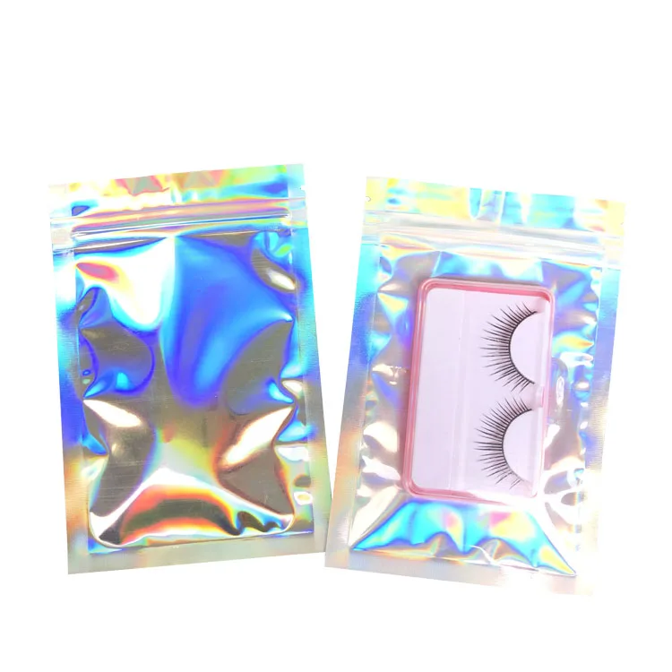 
Custom logo zipper holographic cosmetic packaging bags / holographic pouches for eyeshadow packaging 