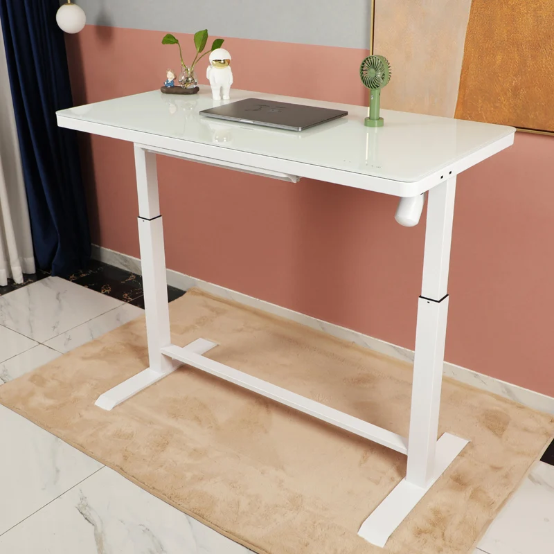 Single Motor Two Segments Smart Tempered Glass Computer Desk with Drawers Electric Height Table for computer