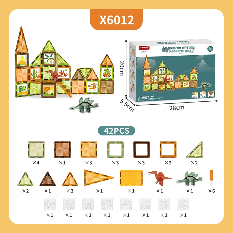 New Arrival STEM Magnet Tiles Plastic Dinosaur Magnetic Construction Building Blocks Set with Colorful Glue Gel For 3Y+ Kids