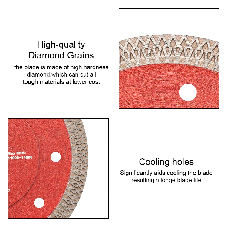 DEYI OEM High Quality Steel Diamond Saw Blade Disk 105mm 115mm 125mm Mesh Thin Turbo Cutting Saw Blade Porcelain Tile Cutting