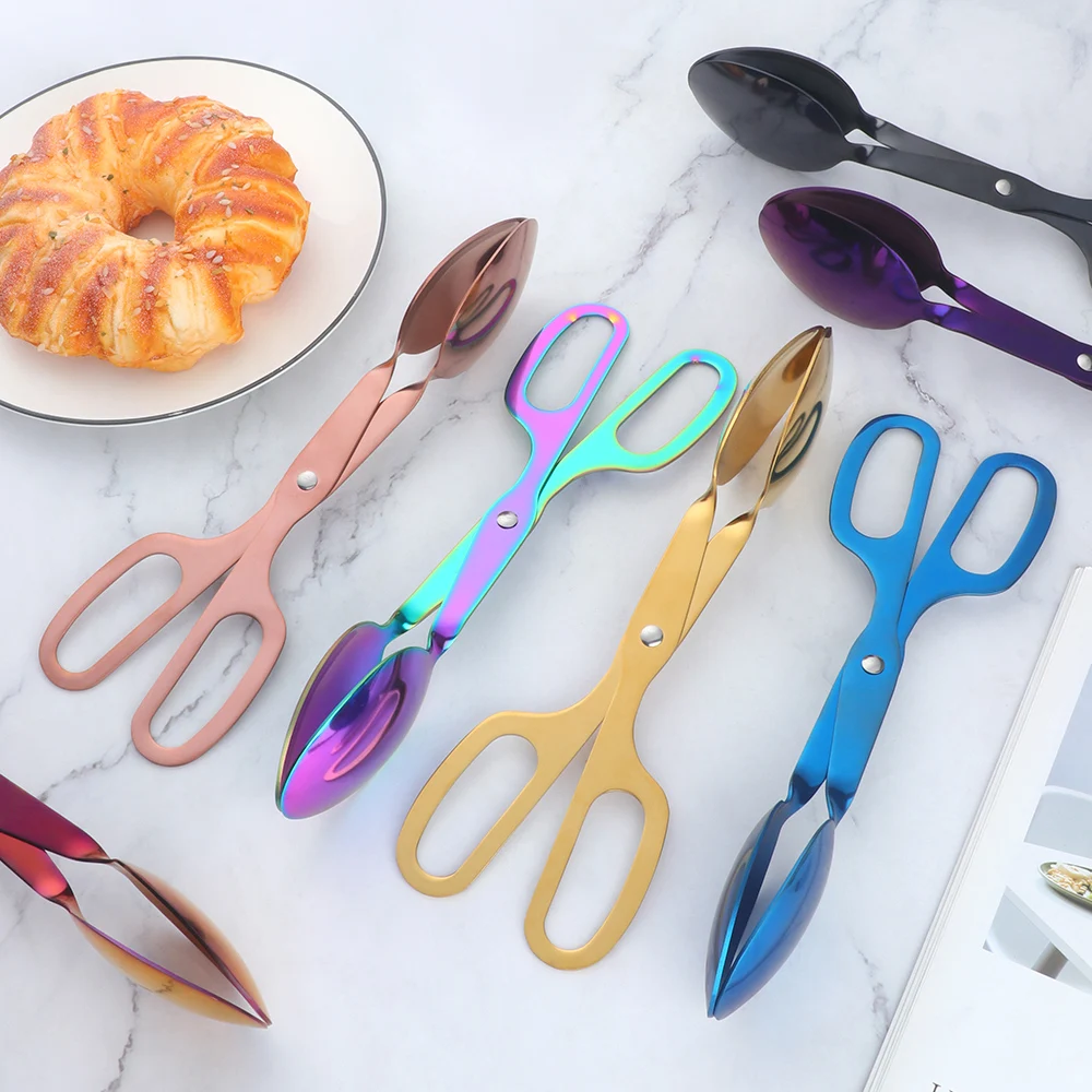 Kitchen Gadgets Tools Long Handle Buffet Scissor Salad Tongs Stainless Steel Bread BBQ Serving Food Tongs