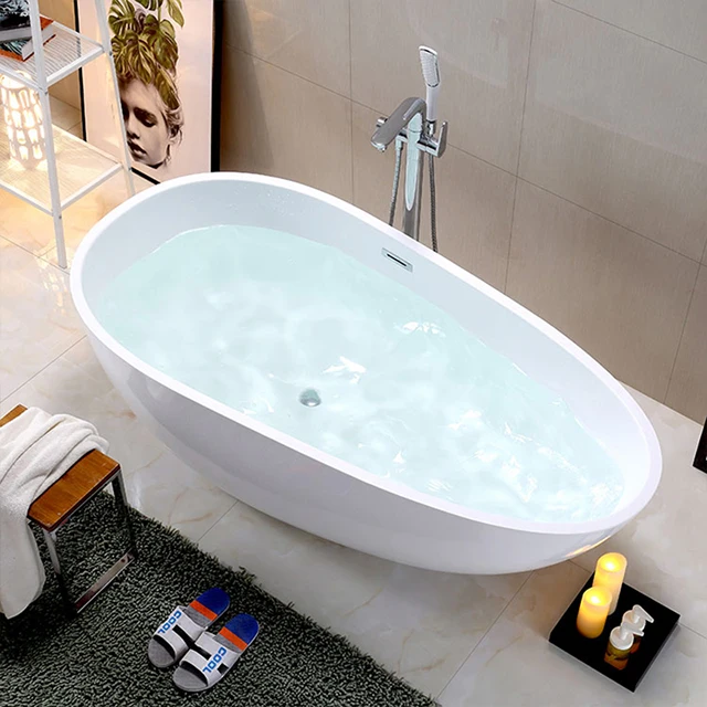 New Design Oval Acrylic Modern Bathtub Soaking Bathing Bathroom Tub Adult White Plastic Freestanding Bathtubs