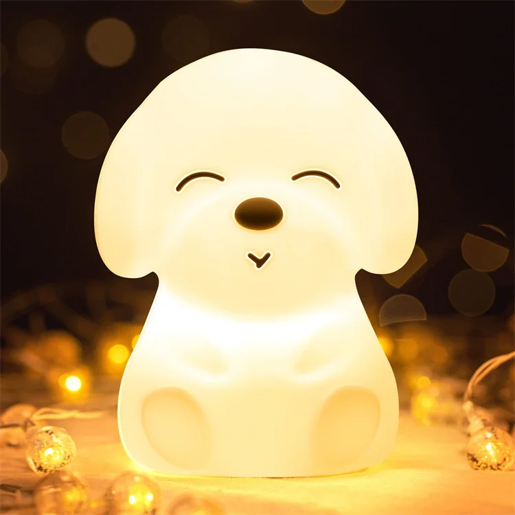 New Design USB Charging Puppy Silicone LED Mini Night Lamp Dog Bedside Sleeping Lights Children Kids Touch Power