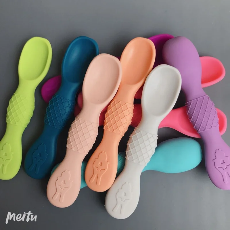 
Custom Foodgrade Silicone Baby Spoon Infant & Toddlers Spoons Training Silicone Rubber Spoon 