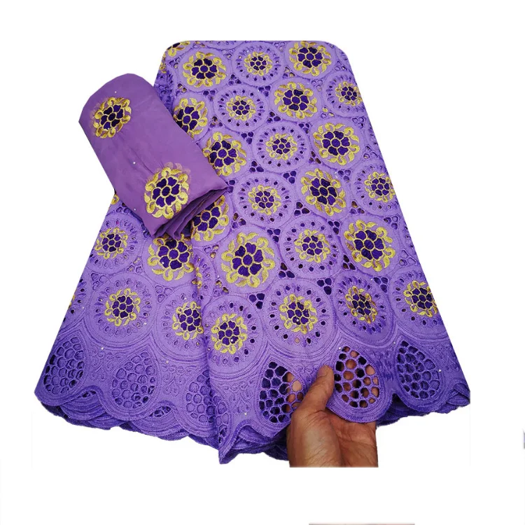HF New style african lace fabric swiss voile 100 cotton swiss voile lace 5 +2 yards Cotton Lace Set