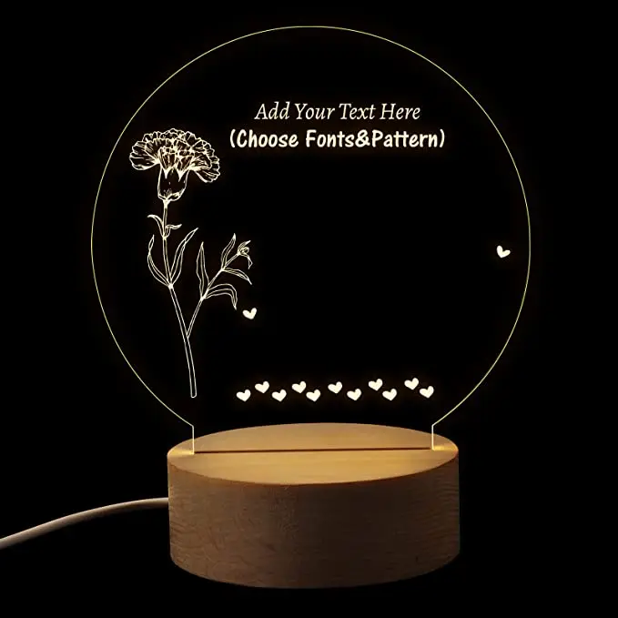 USB cable switch 3D Illusion round wooden Led modern night light base