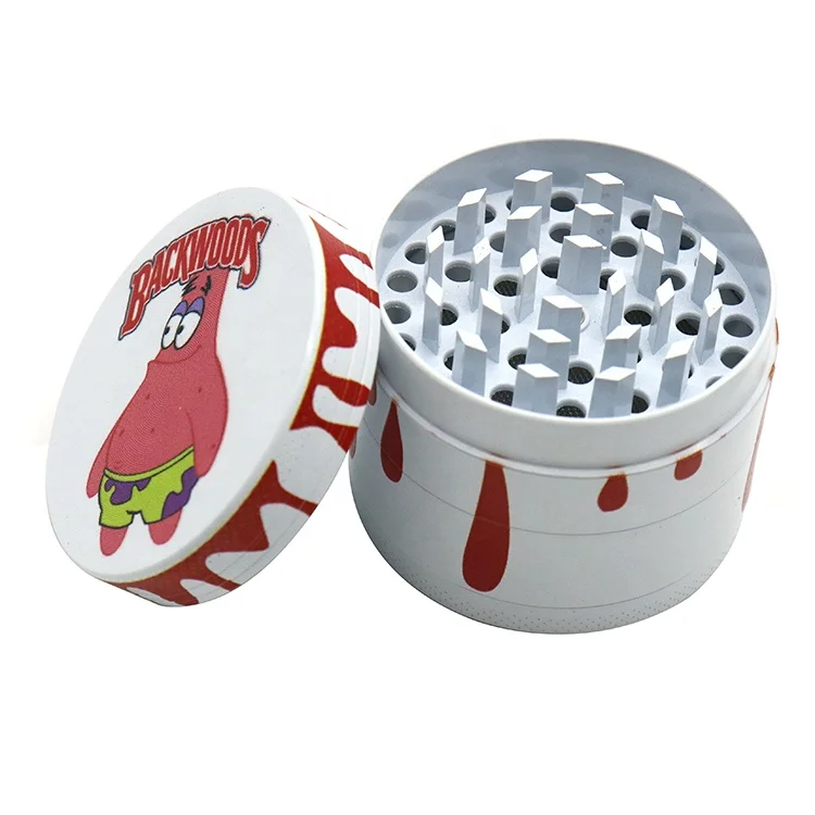 2022 New Design 50MM 4 Parts Zinc Alloy Metal Cartoon Backwoods Herb Grinder Tobacco Custom Logo Dry Grinders Wholesale