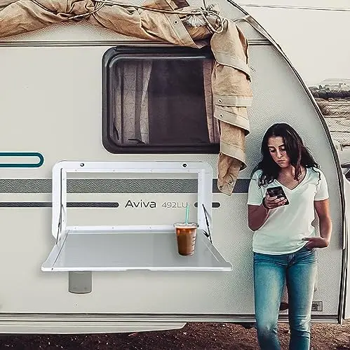 HWHongRV Premium Aluminum Alloy Foldable RV Picnic Table 23.4 x 14 Inch Wall Mounted Lockable Kit Campervan Motorhomes Accessory