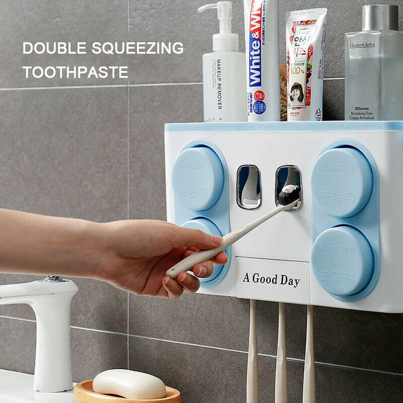 2020 Auto Bathroom Wall Mount Automatic Ecoco Squeezing Toothpaste Dispenser with Toothbrush Holder for Kids