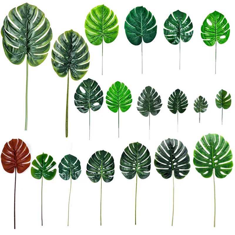 New arrival vivid real touch silk cloth PP coated multiple sizes monstera artificial leaves for home decor
