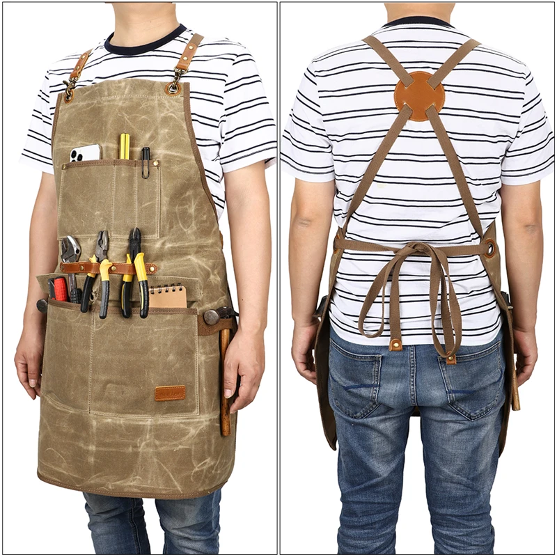 KOOGER Durable Workwear Utility Apron Multi-Use Waxed Canvas Gardening Apron Carpenters Work Aprons for Men