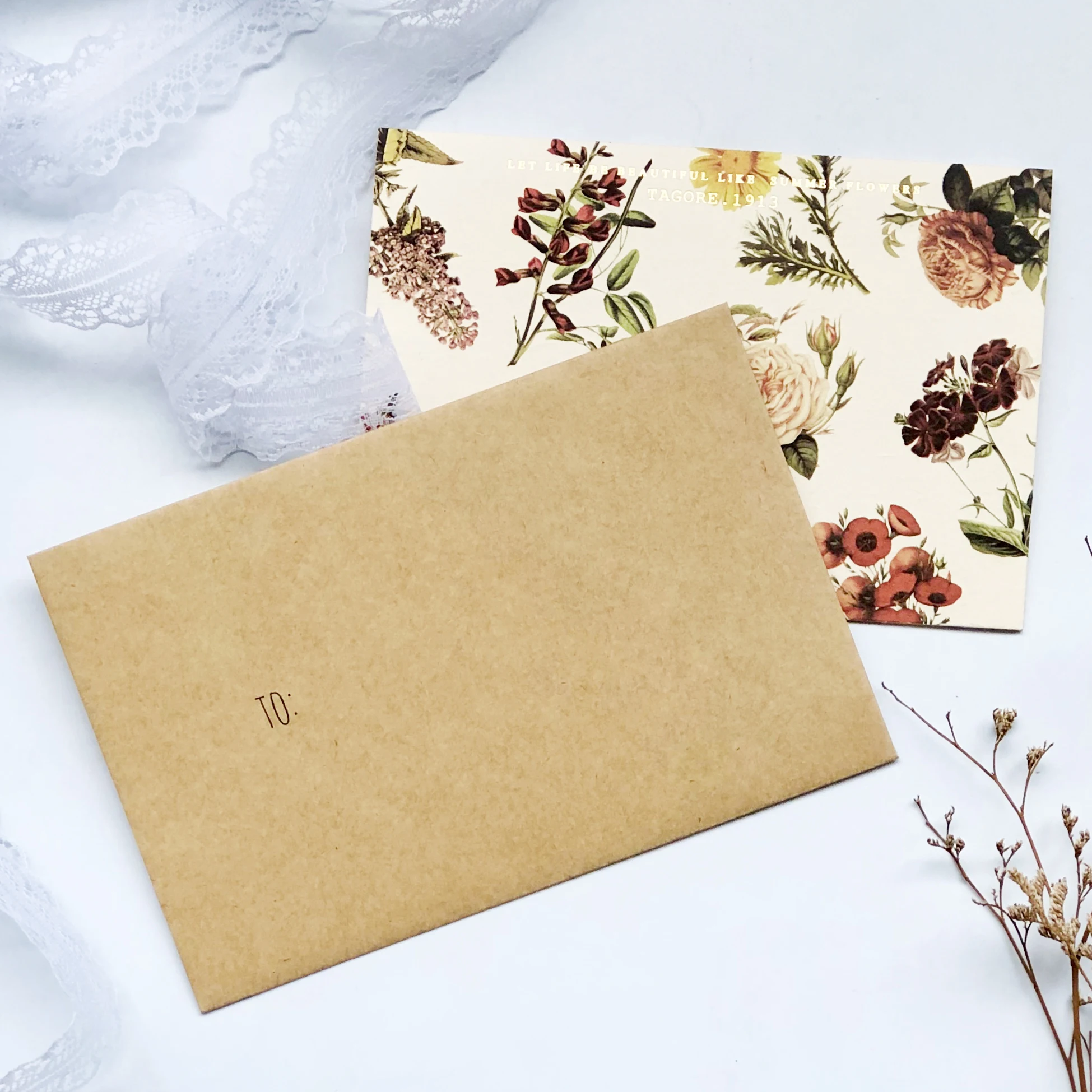 Fancy Luxury Small Wedding Invitation Thank You Gift Kraft Cardboard Custom Packaging Paper Envelope With Card Printed