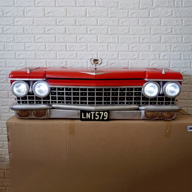 1.4M Vintage Iron Wall decoration Red Car Front 3D Metal Storage Box Decoration With Lights Locker Home Bar Cafe Shop Decoration