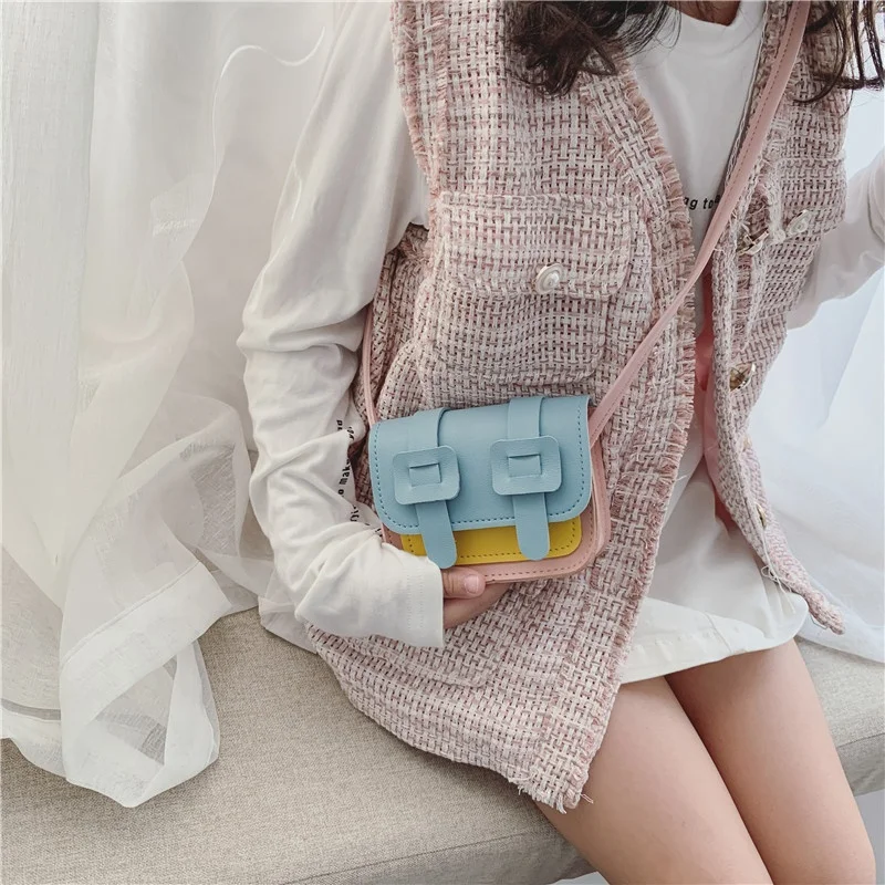 high quality mini Hit Color Shoulder Messenger Bags stylish elegant soft leather kids handbag