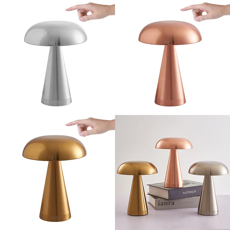 creative usb rechargeable dimmable bedside touch switch mushroom study night light led battery desk table lamp for Restaurant