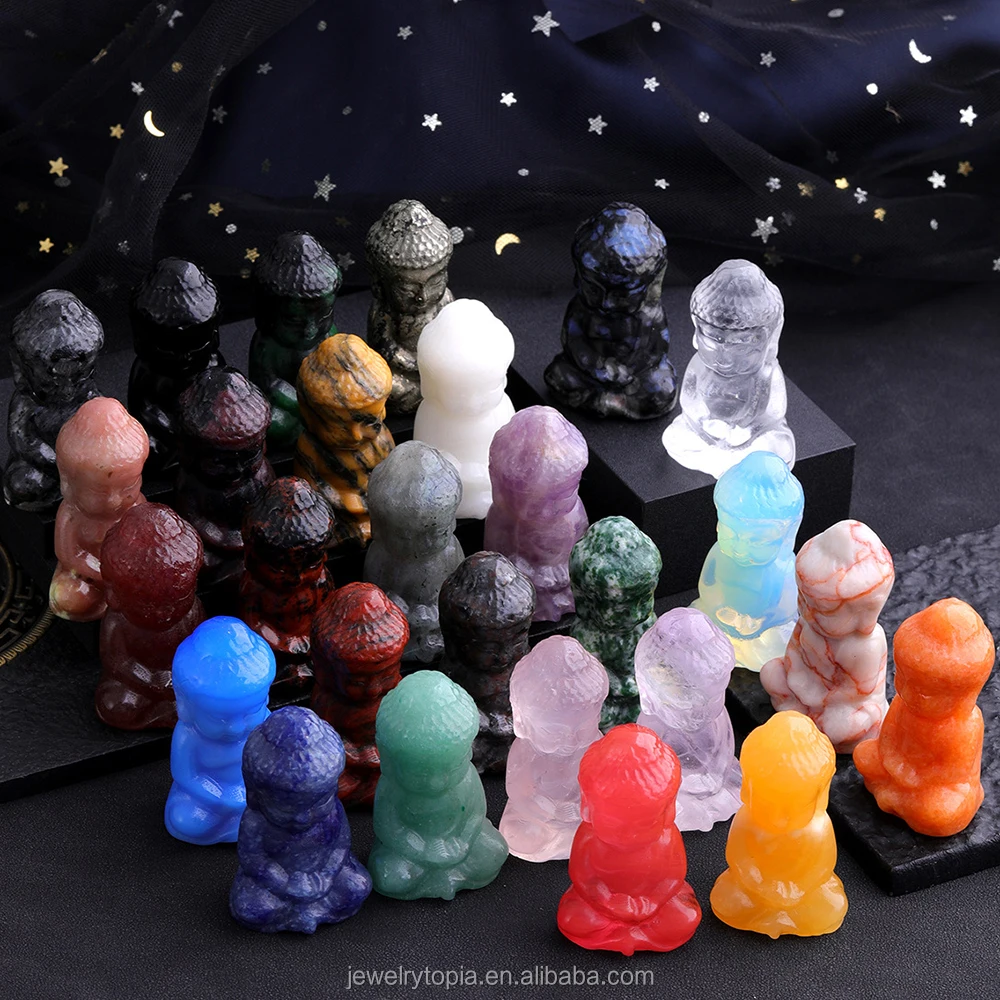 Carved Natural Jade Gem Small Stone Resting Buddha Statue Mini