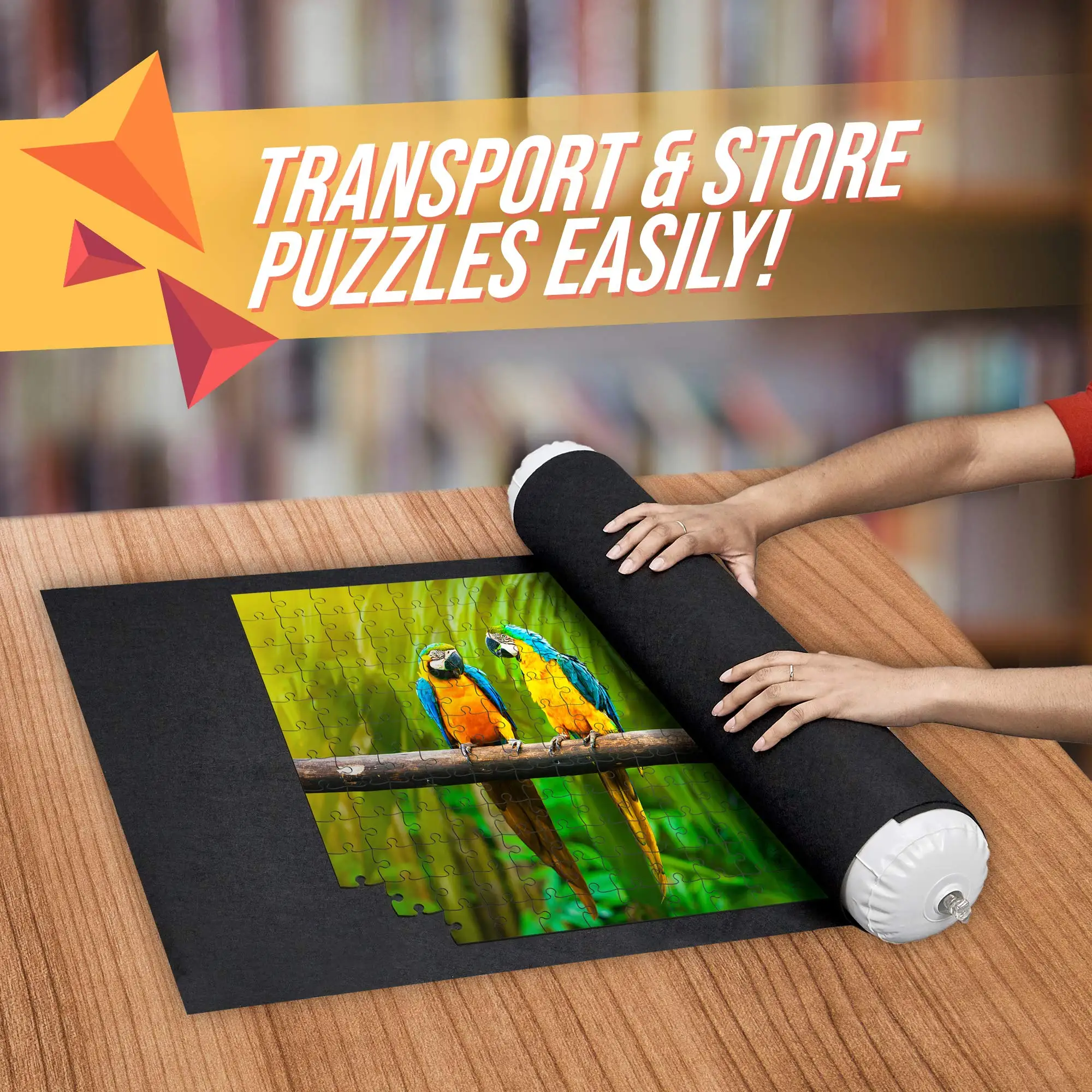 Large Puzzle Roll Up Mat Store Transport Jigsaw Puzzles 1500 Pieces 46X26 Inch Felt Mats Inflatable Tube 3 Elastic Fasteners