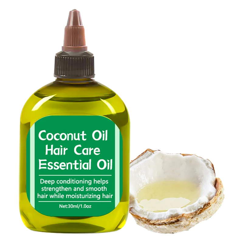 Natural organic coconut oil hair care essential oil is suitable for dry damaged hair which is fluffy  smooth and nourishes hair