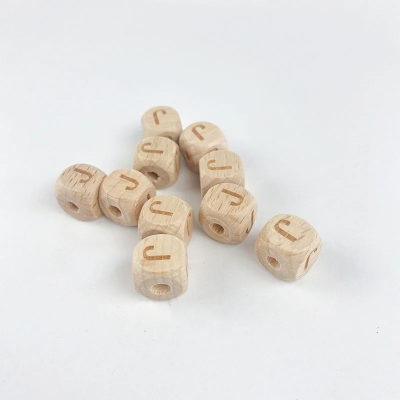 
Custom 12mm Laser Engraved Dice Wood Color Beech Square Wooden Alphabet Letter Beads With Hole 