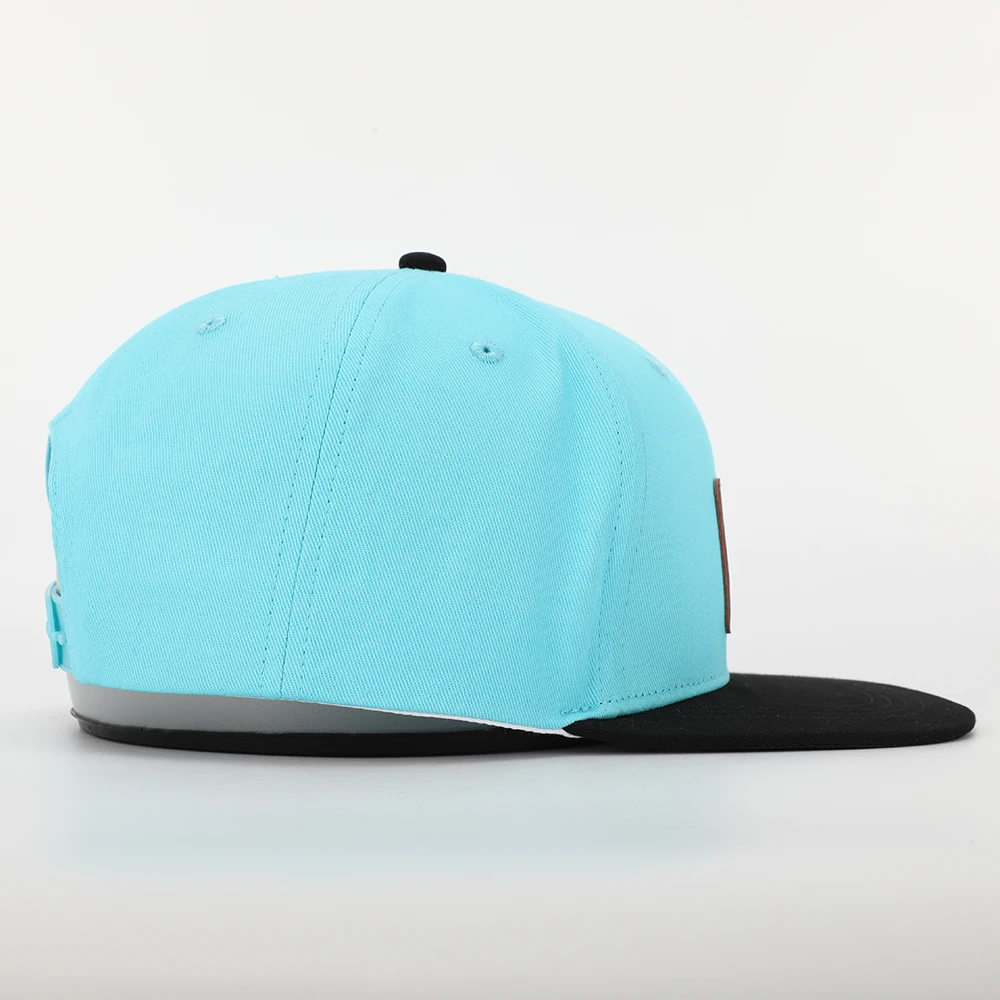 OEM Custom Design Your Own Logo 6 Panel High Quality Flat Brim Plain Cotton Hip Hop Snapback Hat Caps With Leather Patch