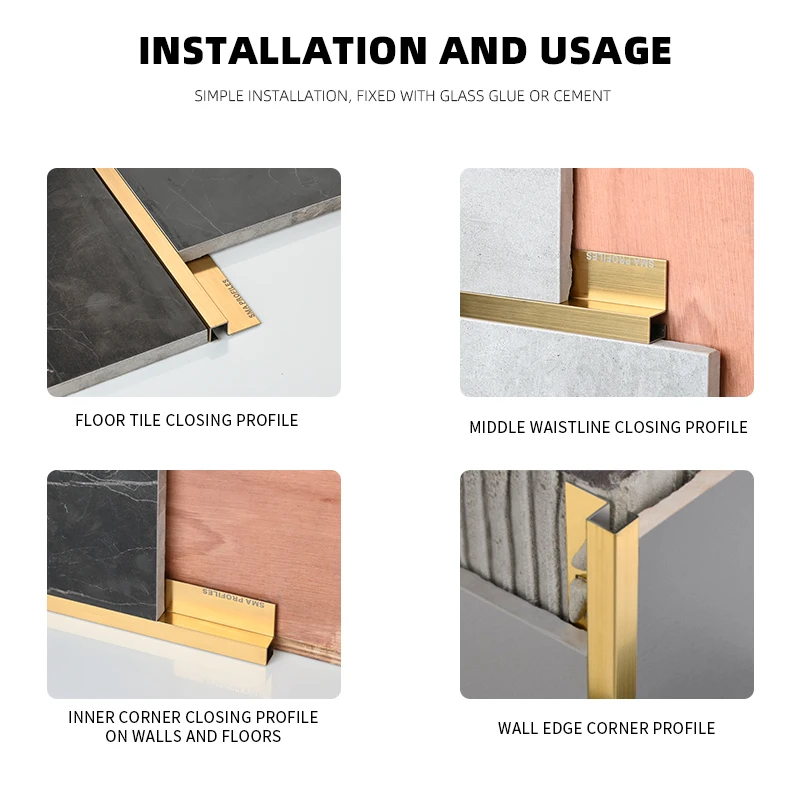  SMA porcelain ceramic tile accessories metal square floor stainless steel trim edge profile for