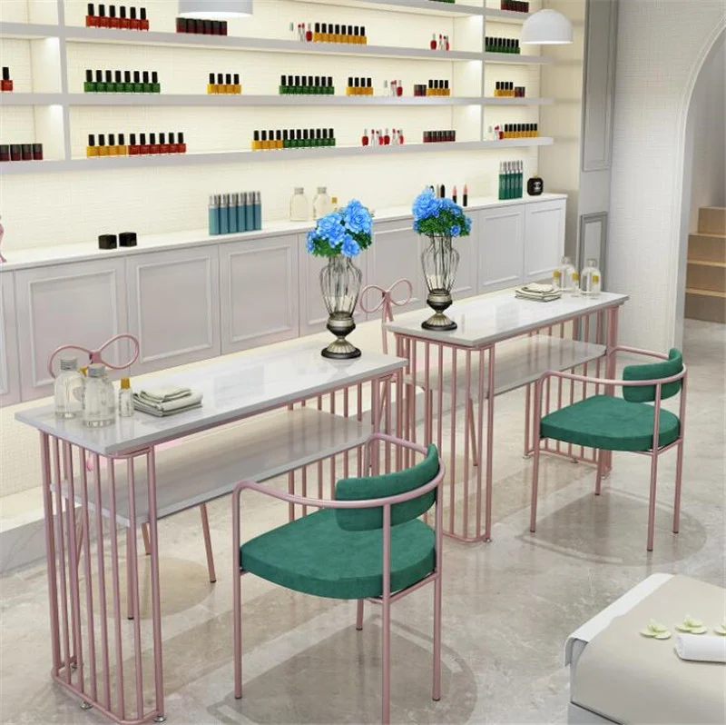 Hot-selling Factory Direct Sale Nordic Metal Manicure Table Set Commercial Salon Furniture Light Luxury Girls Marble Nail Table