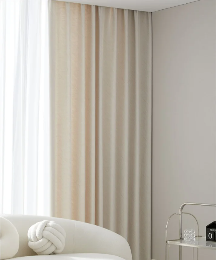 French Light Luxury Cream Color Velvet Linen Pinch Pleated Curtains For Living Room