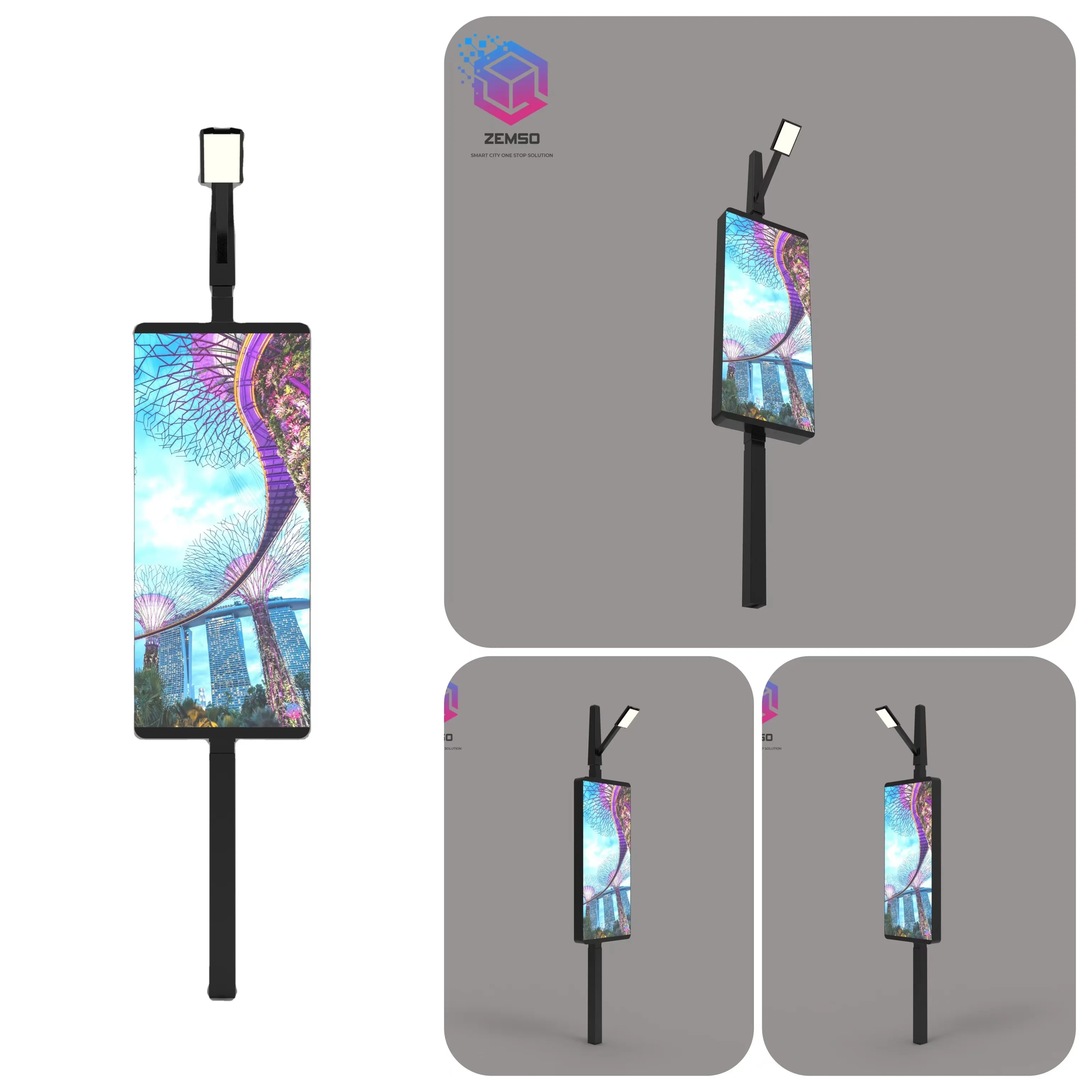 Led p1.2 display billboard full color street lighting pole led screen outdoor digital street lamp signage