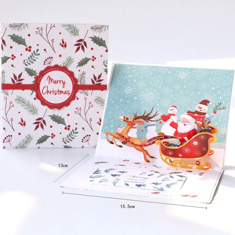 Custom New Christmas Cartoon Santa Claus Greeting Cards Personalized Creative Tri-Fold Blank Thank You Cards With Blessing